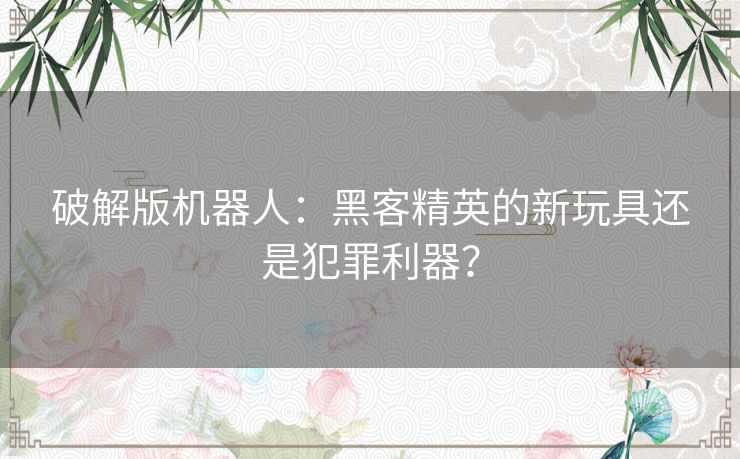 破解版机器人：黑客精英的新玩具还是犯罪利器？