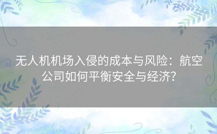 无人机机场入侵的成本与风险：航空公司如何平衡安全与经济？