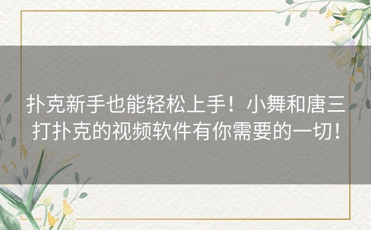 扑克新手也能轻松上手！小舞和唐三打扑克的视频软件有你需要的一切！