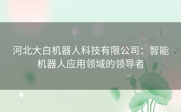 河北大白机器人科技有限公司：智能机器人应用领域的领导者