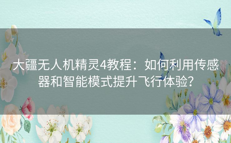 大疆无人机精灵4教程：如何利用传感器和智能模式提升飞行体验？