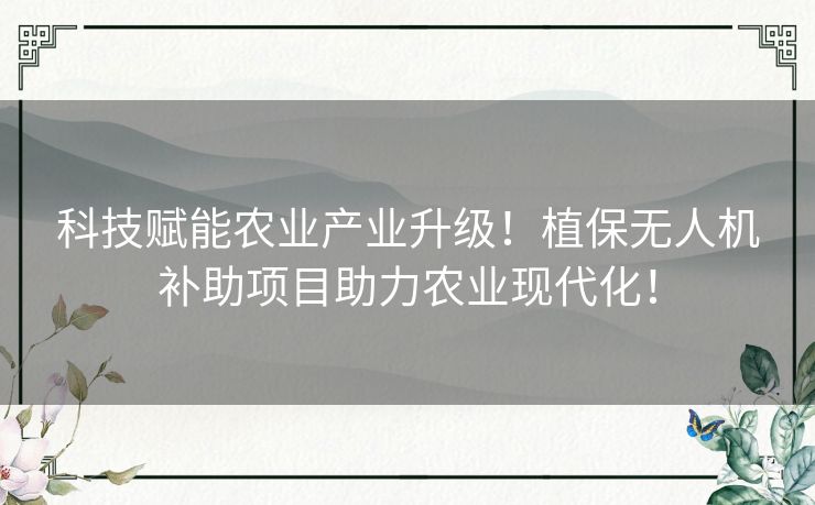 科技赋能农业产业升级！植保无人机补助项目助力农业现代化！