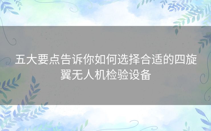 五大要点告诉你如何选择合适的四旋翼无人机检验设备