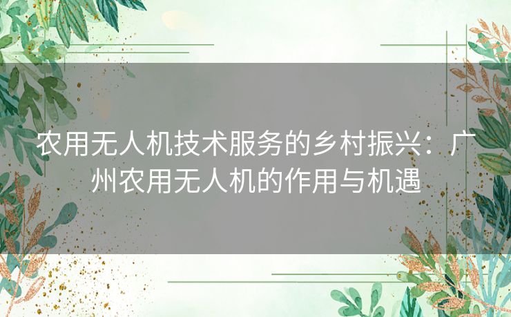 农用无人机技术服务的乡村振兴：广州农用无人机的作用与机遇