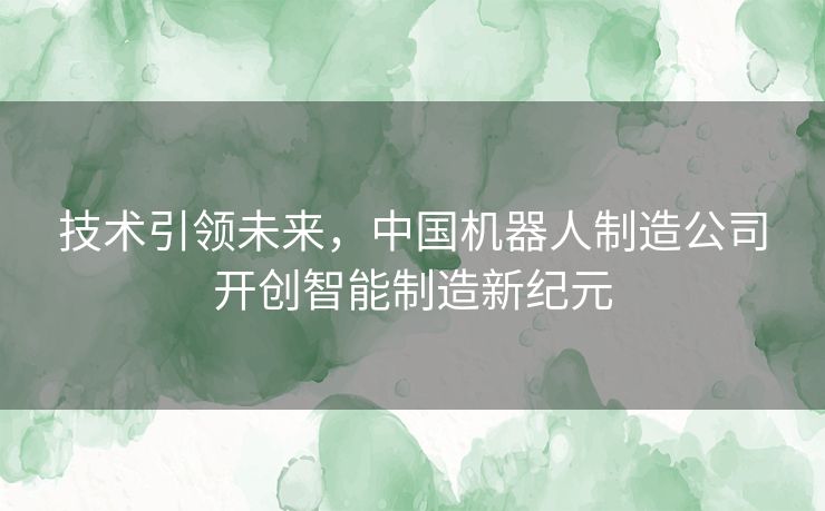 技术引领未来，中国机器人制造公司开创智能制造新纪元