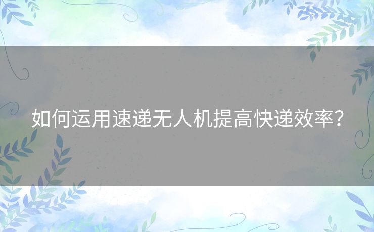 如何运用速递无人机提高快递效率？