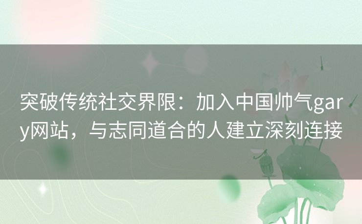 突破传统社交界限：加入中国帅气gary网站，与志同道合的人建立深刻连接