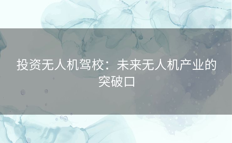 投资无人机驾校：未来无人机产业的突破口