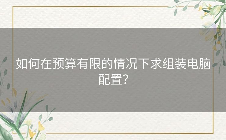 如何在预算有限的情况下求组装电脑配置？