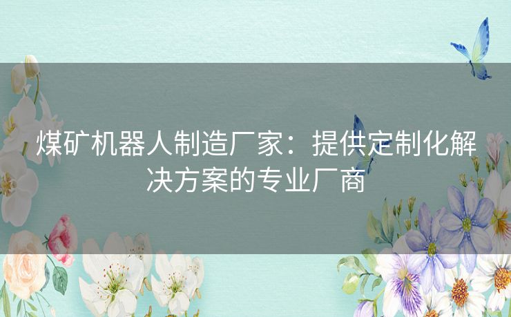 煤矿机器人制造厂家：提供定制化解决方案的专业厂商