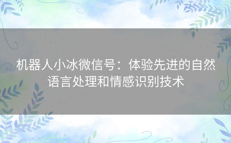 机器人小冰微信号：体验先进的自然语言处理和情感识别技术