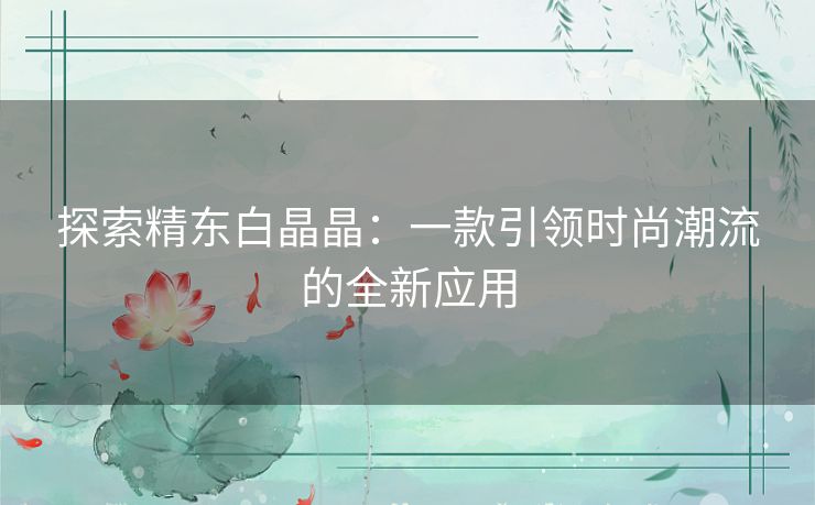 探索精东白晶晶：一款引领时尚潮流的全新应用