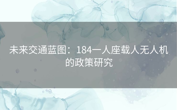 未来交通蓝图：184一人座载人无人机的政策研究