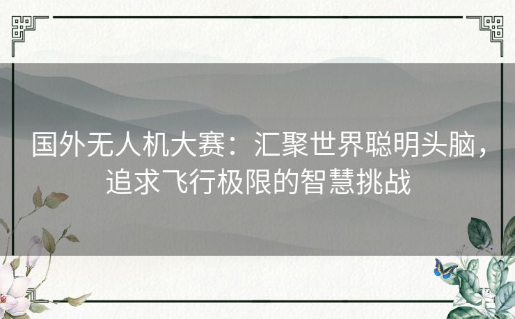 国外无人机大赛：汇聚世界聪明头脑，追求飞行极限的智慧挑战