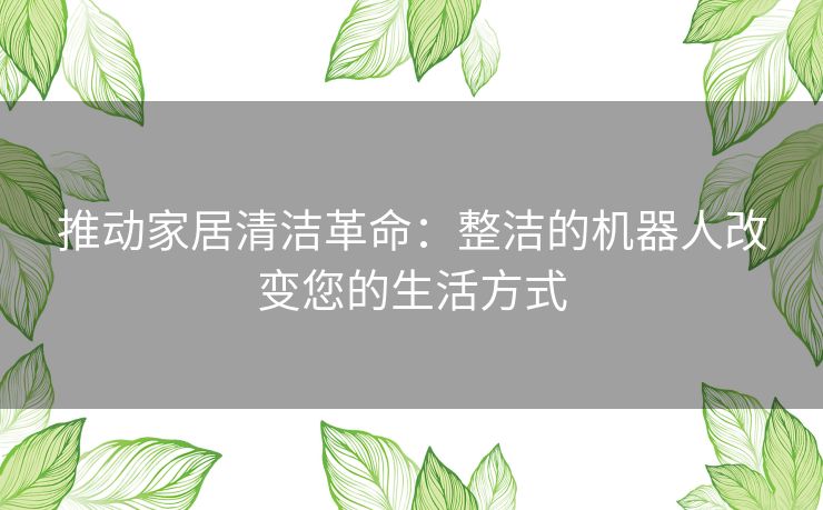 推动家居清洁革命：整洁的机器人改变您的生活方式