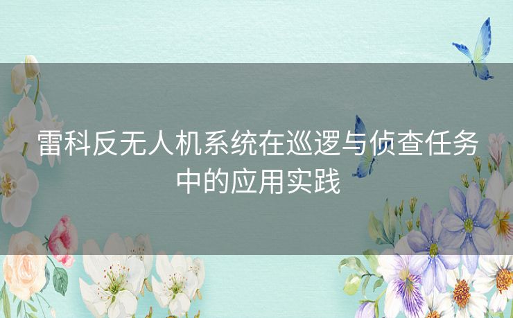 雷科反无人机系统在巡逻与侦查任务中的应用实践