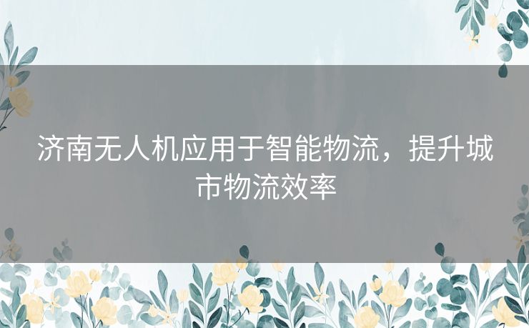 济南无人机应用于智能物流，提升城市物流效率