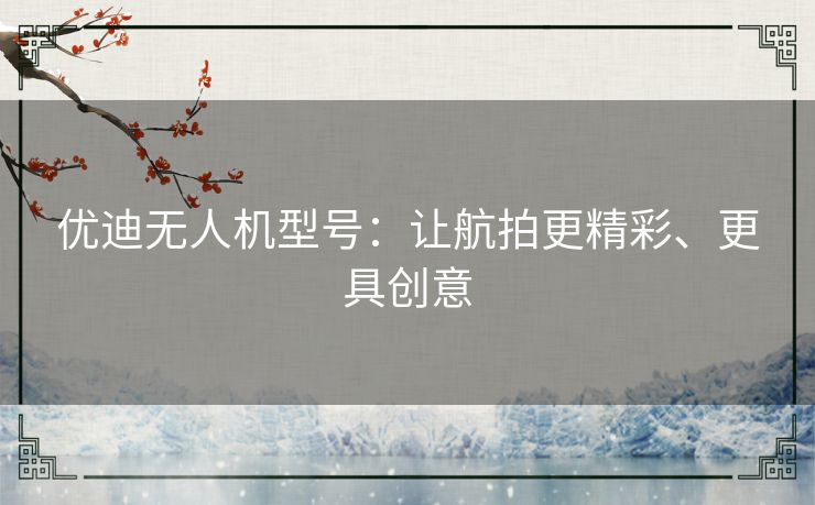 优迪无人机型号：让航拍更精彩、更具创意