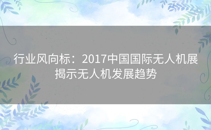 行业风向标：2017中国国际无人机展揭示无人机发展趋势