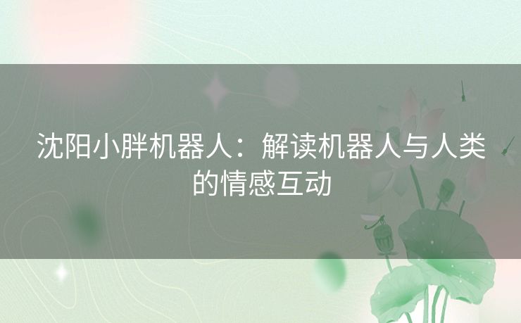 沈阳小胖机器人：解读机器人与人类的情感互动